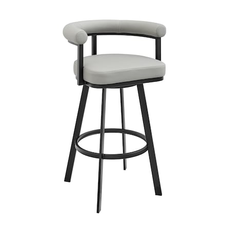 Armen Living Nolagam Swivel Bar Stool in Black Metal with Light Gray Faux Leather 840254335646